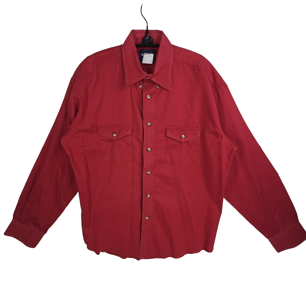 Vtg Wrangler Western Shirt Mens Large 90s Red Western Y2k Cowboy Rodeo Business